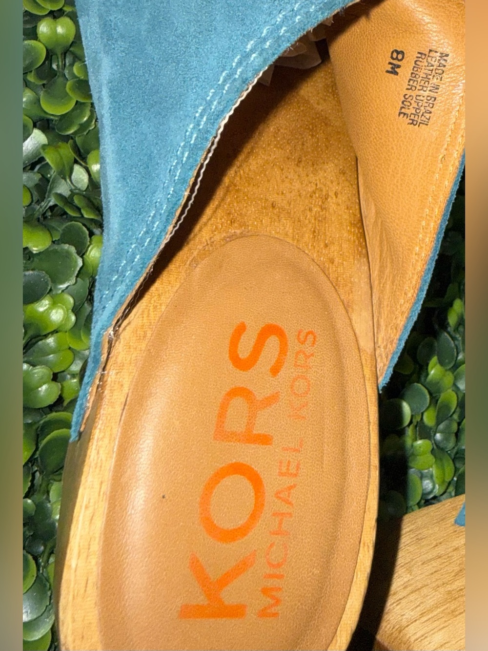 Michael Kors Teal Suede Open-Toe Zip Wedge Mule Clogs - Picture 6 of 7
